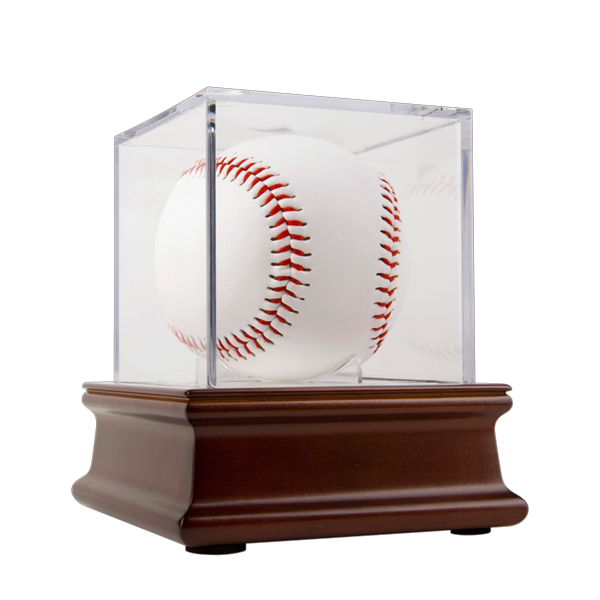 BallQube Wood Base UV Protected Baseball Display Case/Holder Grand Stand 