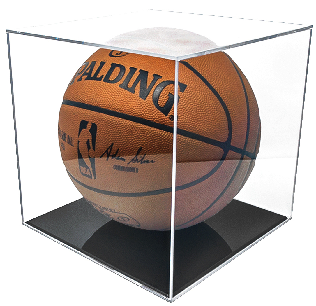 Basketball Free Standing Display Cases Sports Memorabilia Detroit Pistons Black Base Team Logo Basketball Display Case with Mirrored Back 